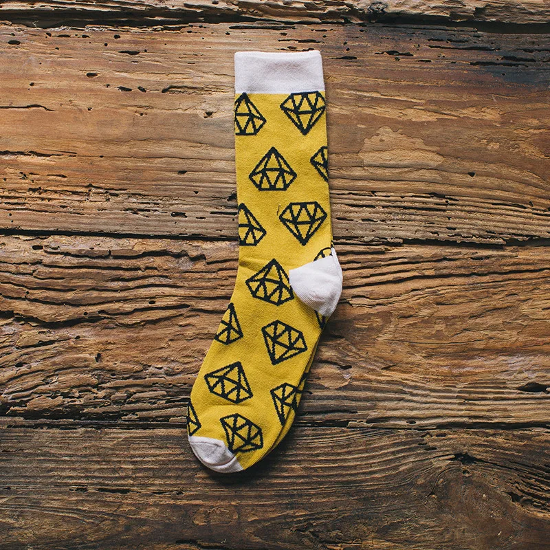 Yellow diamond Harajuku/Веселые мужские носки; забавные мужские носки с ленивцем; женские носки с рисунками животных, инопланетян, Чили, усов, ленивцев; Новинка; носки из чесаного хлопка; забавные носки - Цвет: Yellow diamond