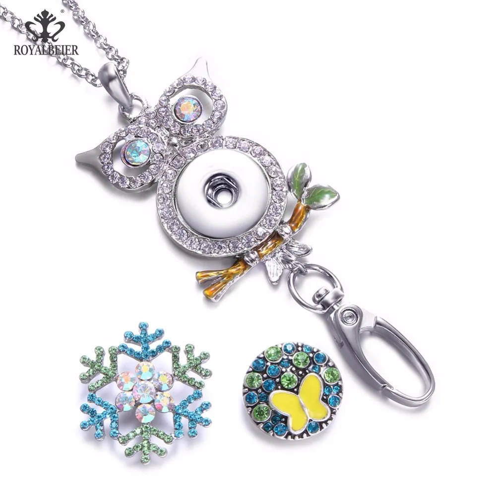 

RoyalBeier 1pcs New Arrival Owl Snap Necklace Work Case Badge18mm Neck Lanyard For Key/Work ID Card Detachable Owl Chain
