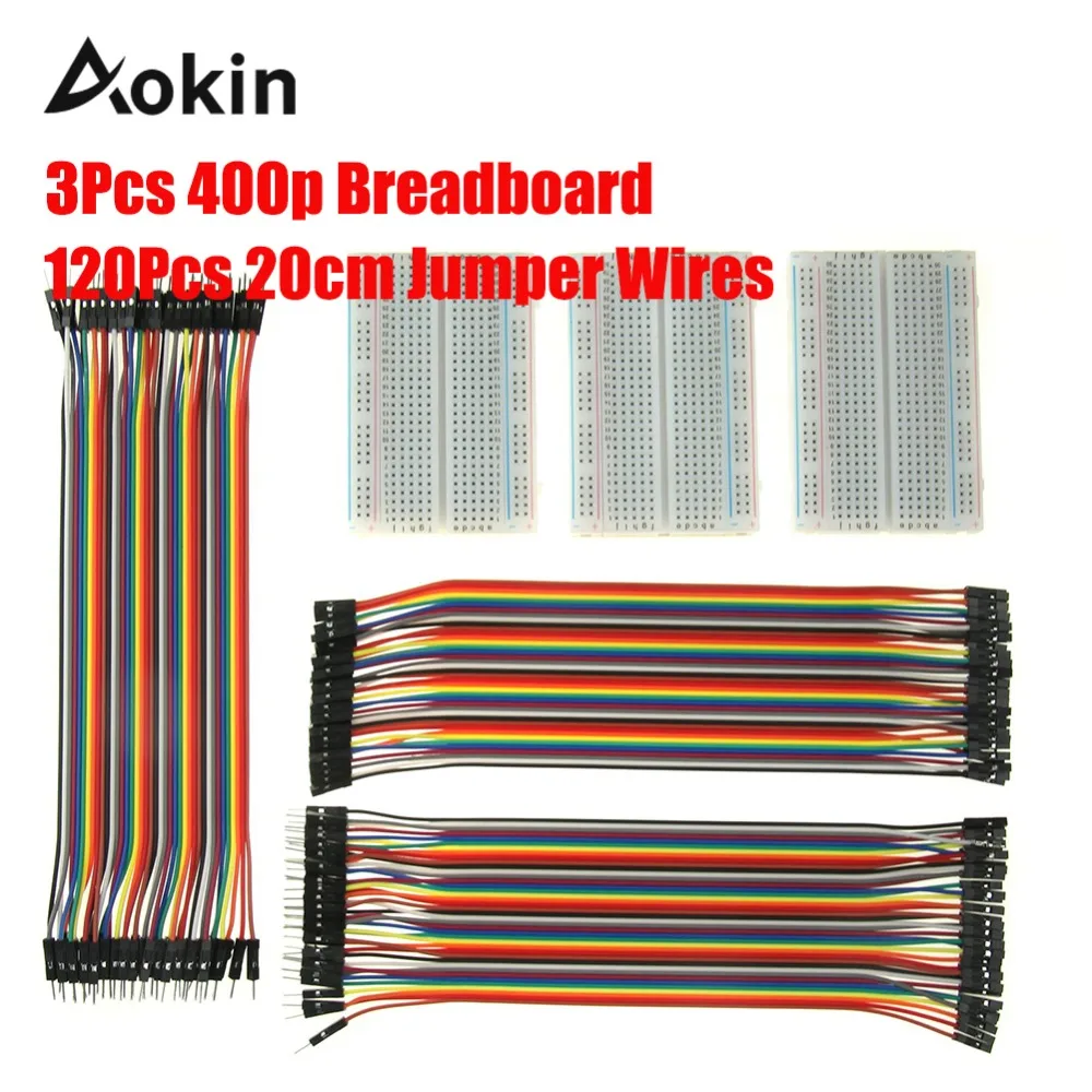 

3 Pieces 400 pin Breadboards Kit with 120 Pieces 20cm Jumper Wires Male Female Male for Arduino Raspberry Pi