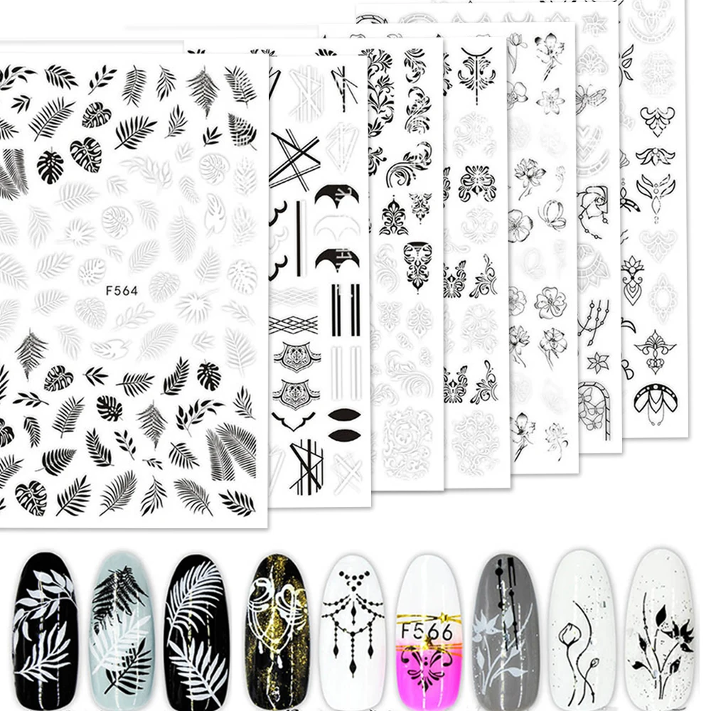 1pcs Nail sticker Art Decoration Slider Black Flower Leaf Adhesive Design Water Decal Manicure Lacquer Accessoires Polish Foil