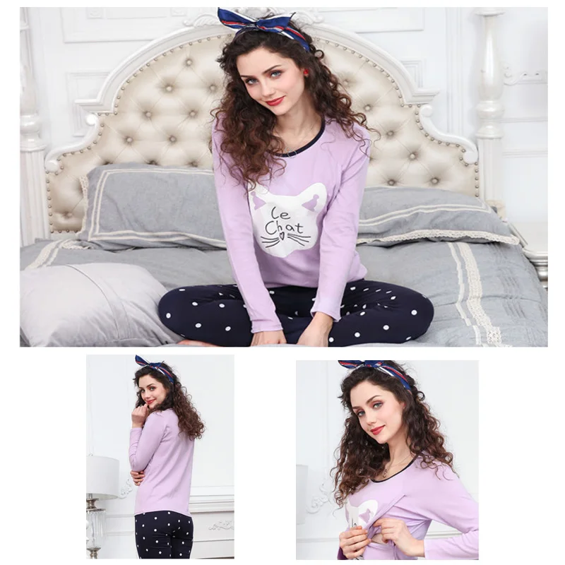 Пижама с длинными рукавами для мам и кормящих пижама беременных женщин 2