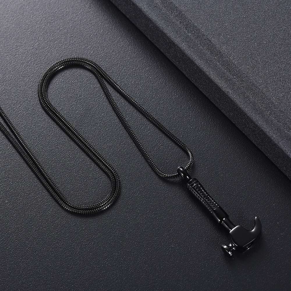 

IJD10521 Free Plastic Funnel!Black Stainless Steel Cremation Jewelry Hammer Pendant Memorial Urn Necklace Ashes Keepsake