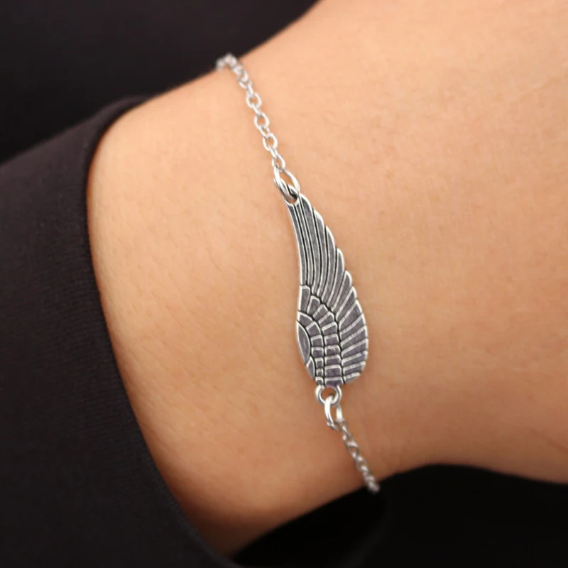 Bijoux новинка панк готика Винтаж крылья ангела перо браслет для женщин