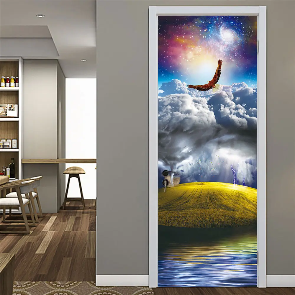 

3D 77x200cm Creative Door Puerta Stickers Home Decor Paste Self Adhesive PVC Room Decoration DIY Waterproof Murals Deursticker