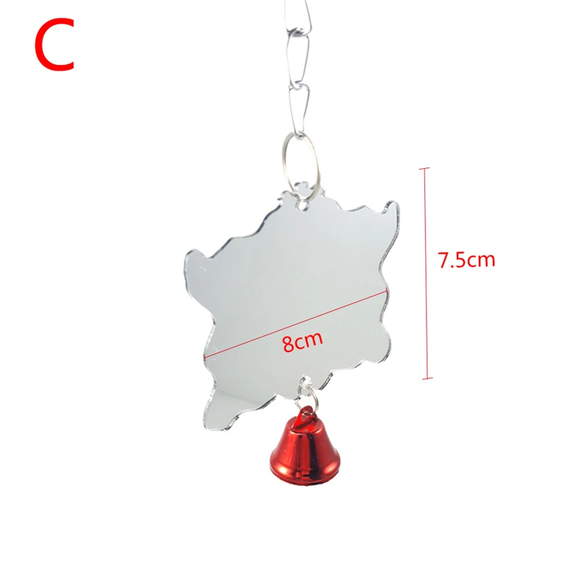 Newest Parrot's Toy Bird Mini Mirror with Bells Colorfulchewing parrot toys hanging Chewing cage accessory Color Ramdom1 Pcs