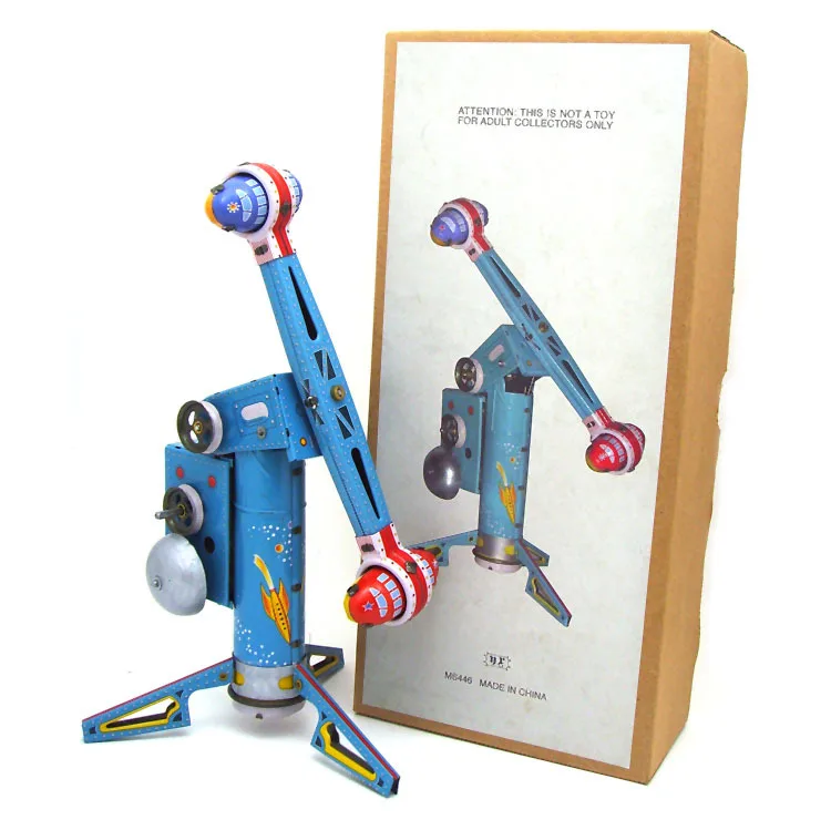 

[Funny] Adult Collection Retro Wind up toy Metal Tin Amusement park rotate rocket ferris wheel Clockwork toy model vintage toy
