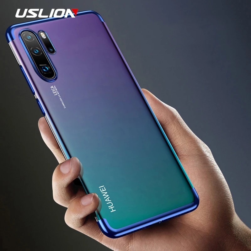 USLION Electroplate Clear Soft Phone Case for Huawei P30 Pro P20 P10 Plus Transparent Cover For Honor V10 9 8X 20 10 Lite Cases |