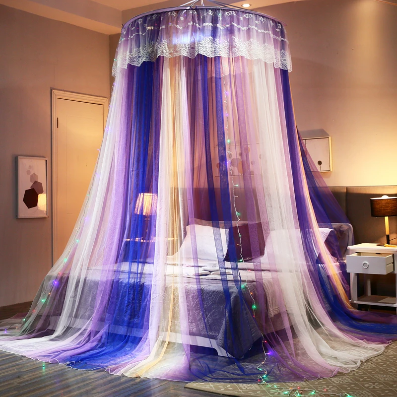 

Luxury Elegant Gradient color Princess Dome Mosquito Nets For Double-deck Romantic Lace wedding Floor-standing mosquito net #s