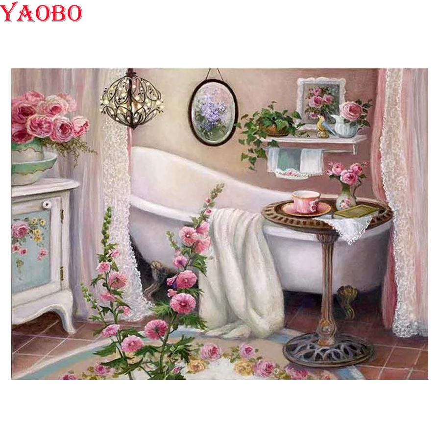 Алмазная картина для ванной комнаты мозаика рукоделия с узором в виде ванны