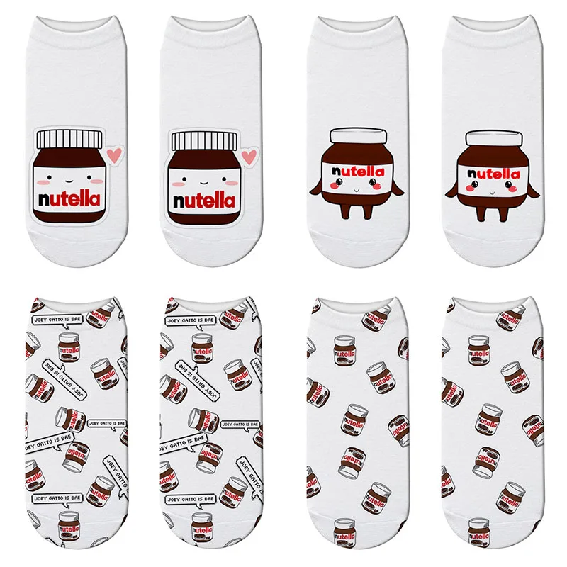 Новинка, короткие носки Nutella с 3D принтом, забавные женские модные носки с героями мультфильмов, Kawaii Nutella, короткие носки по щиколотку, Прямая поставка