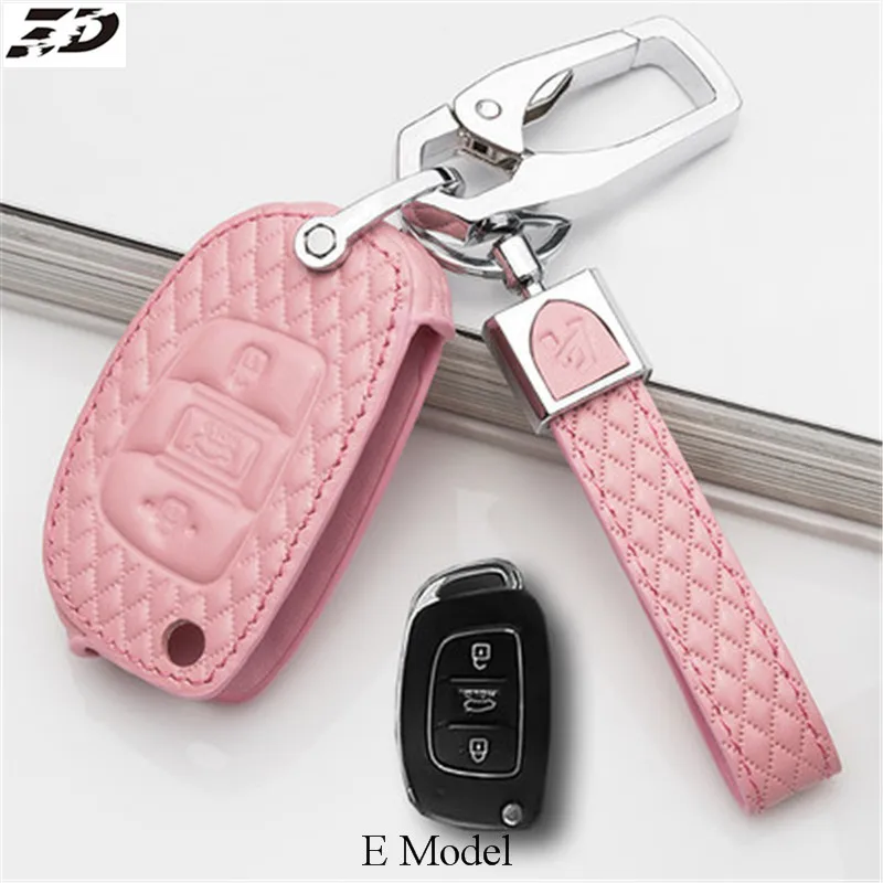 E Model Pink Натуральная кожа чехол для ключа автомобиля hyundai creta solaris i10/hyundai solaris santa fe elantra tucson verna/hyundai ix35 i40 - Название цвета: E Model Pink
