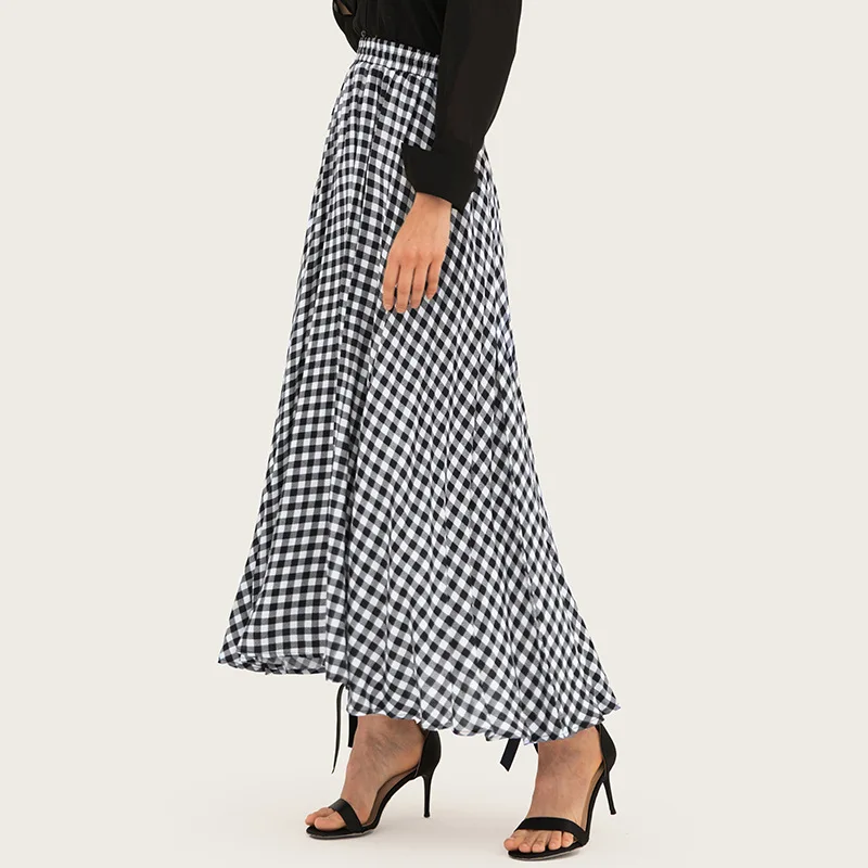 Клетчатая Женская юбка 2019 Лето Осень Новая мода с высокой талией ампир A Line Swagger