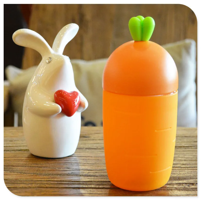 Orange Кавайная Милая бутылка для воды с мультяшным Кроликом, стеклянная бутылка с силиконовым рукавом для детей, студенток, девочек, портативные бутылки для напитков, BPA бесплатно - Цвет: Orange