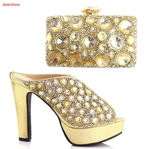 

Doershow/Модная итальянская обувь с сумочкой в комплекте; высококачественный итальянский комплект из туфель и сумочки для свадьбы; Size37-42 золото...