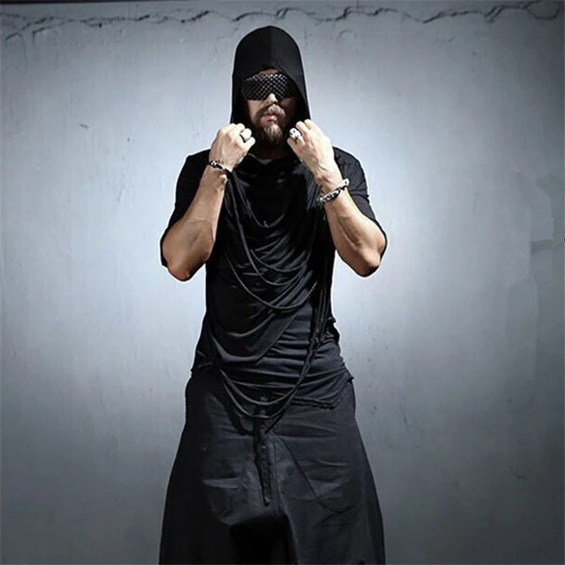 Мужская хипстерская футболка с капюшоном коротким рукавом в стиле готический