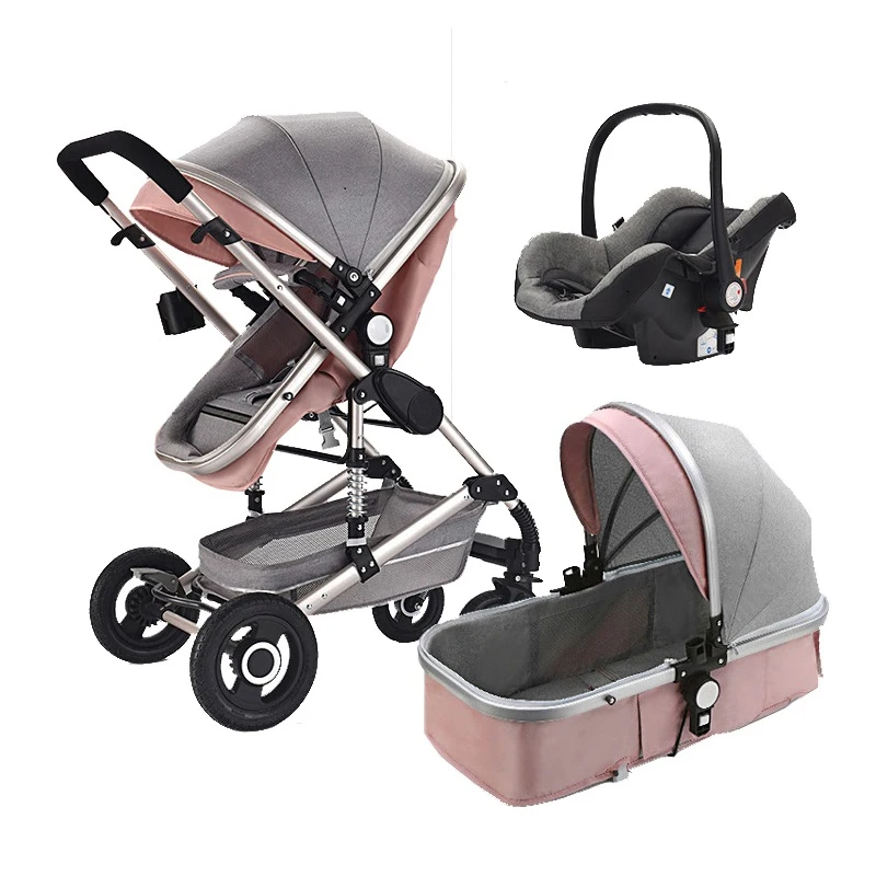 High landscape 3 In 1 Pram with Car Seat Aluminum Alloy Baby Stroller  Newborn Baby Comfort Car Seat 0~36 months