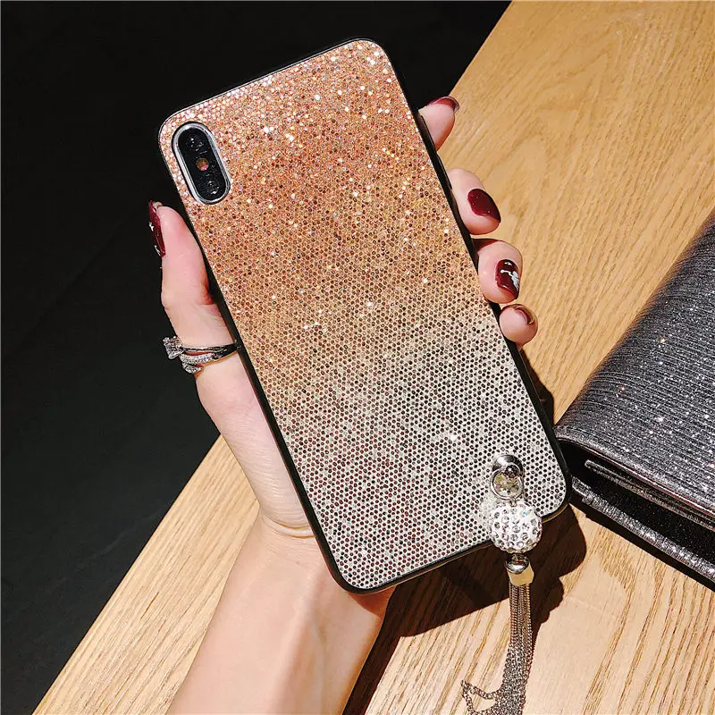 Кристальный алмазный кулон градиентный чехол с блестками для iPhone X Xs Max XR 6 6S 7 8 Plus 5