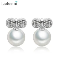 luoteemi pure handmade fashion simulated pearl pendent stud earring cute design for girls women free shipping wholesale
