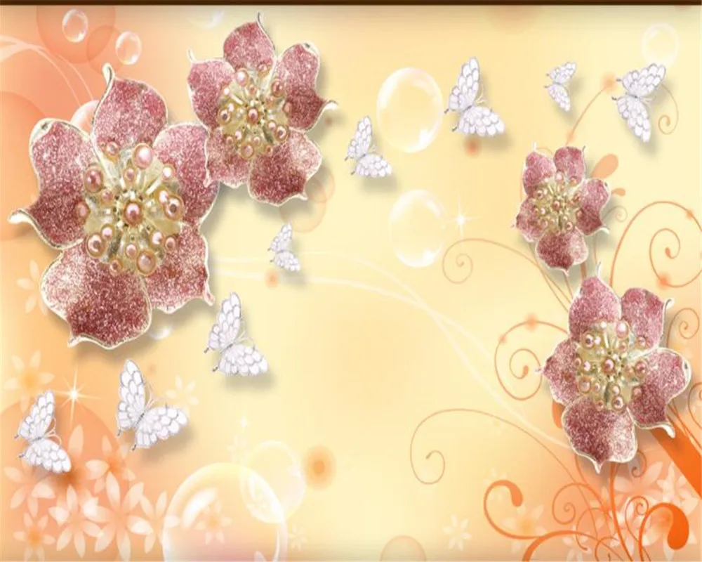 Пользовательские 3D обои Европейский стиль ювелирные изделия оранжевый цветок ТВ