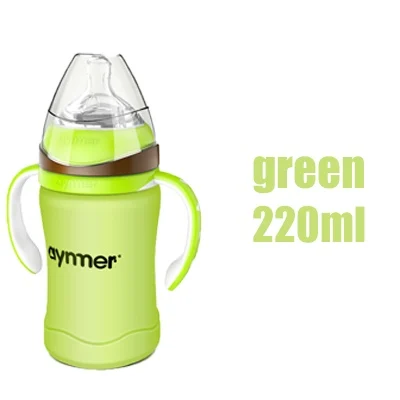 green 220 ml 120 мл/220 мл детская стеклянная бутылка широкий калибр для новорожденных стеклянная бутылка ударопрочный защитный силиконовый чехол с ручкой - Цвет: green 220 ml