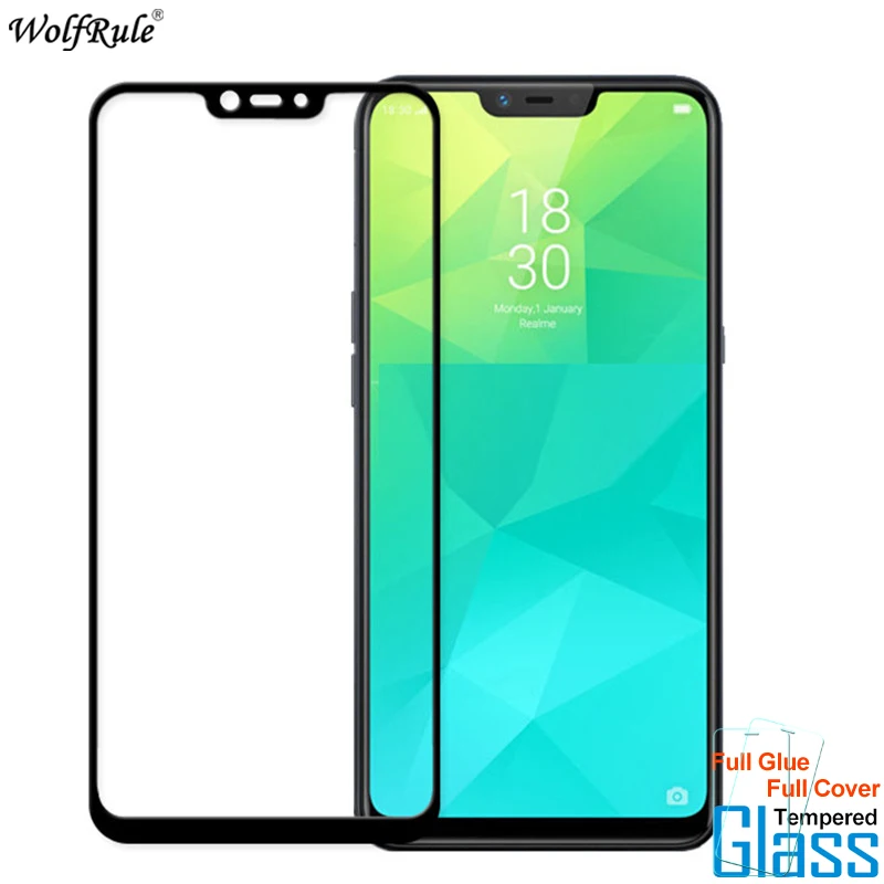 Protector de pantalla de vidrio templado para OPPO Realme 2, cubierta de pegamento completo, pel&iacute;cula protectora de tel&eacute;fono de 6,2 pulgadas, 2 piezas-0