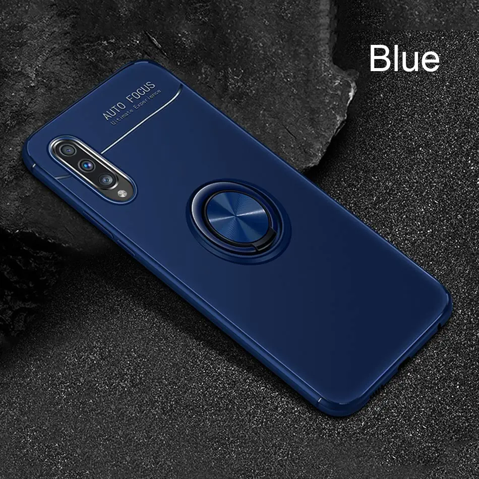 Blue Роскошный автомобильный чехол с магнитным кольцом для samsung Galaxy A10 A20 A30 A40 A50 Мягкий силиконовый чехол A70 M20 противоударный бампер чехол s - Цвет: Blue