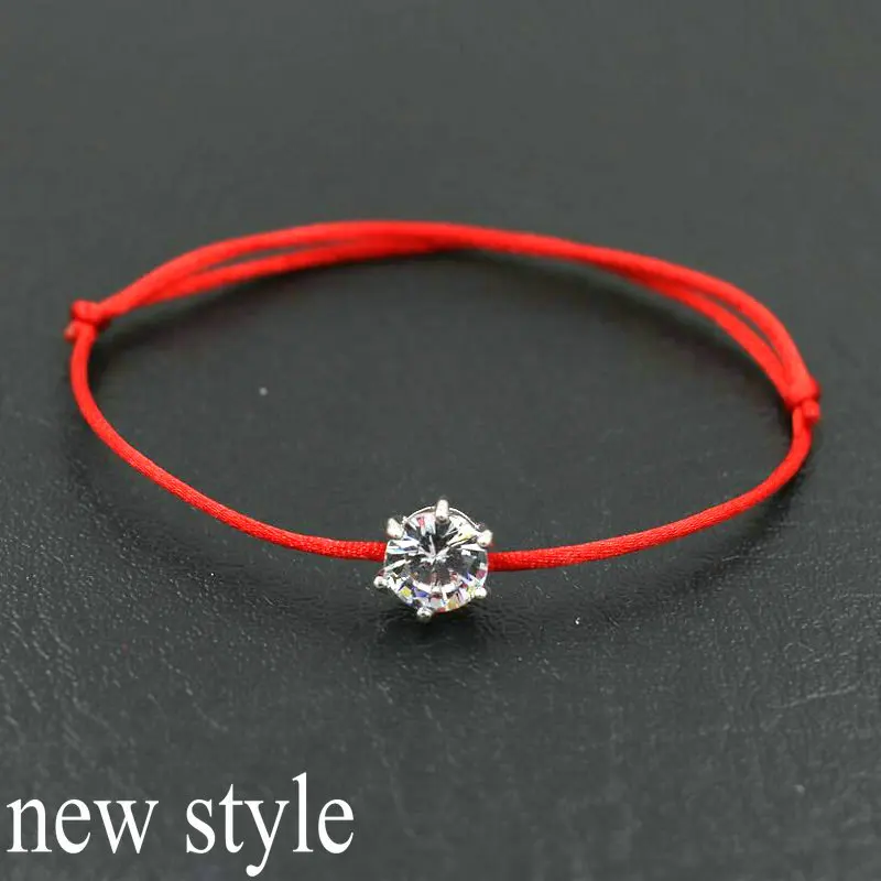 red rope BPPCCR серебряный цвет круглые стразы кристаллы AAA циркон тонкая красная веревочная нить плетеные браслеты для женщин Подарки Pulsears - Окраска металла: red rope