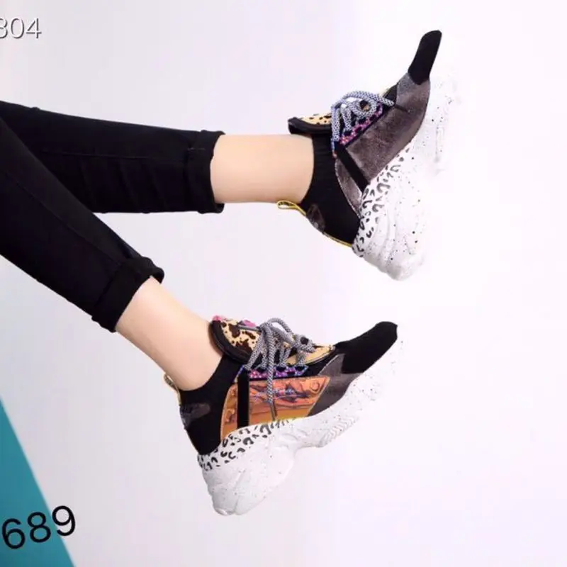 

Women Chunky Street Sneakers Knit Thick Soled Increased Women's Sneaker 2019 Spring Breathable Woman Shoes Lady Footwear