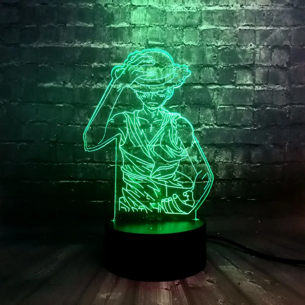 Японский аниме one piece Theme Lava Monkey D Luffy светодиодный акриловый 3D 7 цветов USB зарядка Домашний Настольный Декор ночной Светильник детский подарок
