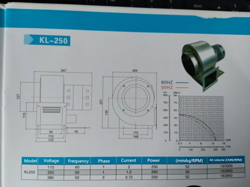 KL250-250W 220v50Hz Маленький мультикрылый Теплоизоляционный центробежный вентилятор высокой температуры CY125 высокотемпературный вытяжной вентилятор котла наведенный черновой вентилятор - Цвет: KL250-250W 220v50Hz