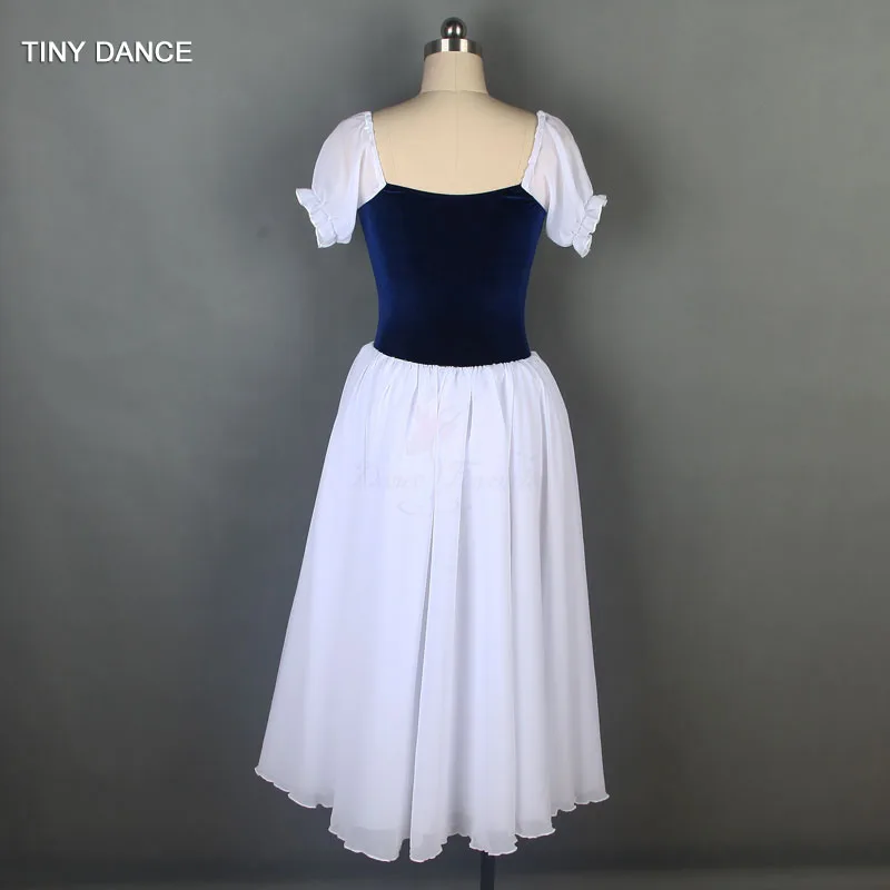 Short Sleeve Dance Costume Navy Blue Bodice and White Chiffon Long Dress for Ballet Dancing Dresses Performance Costumes 19233 |