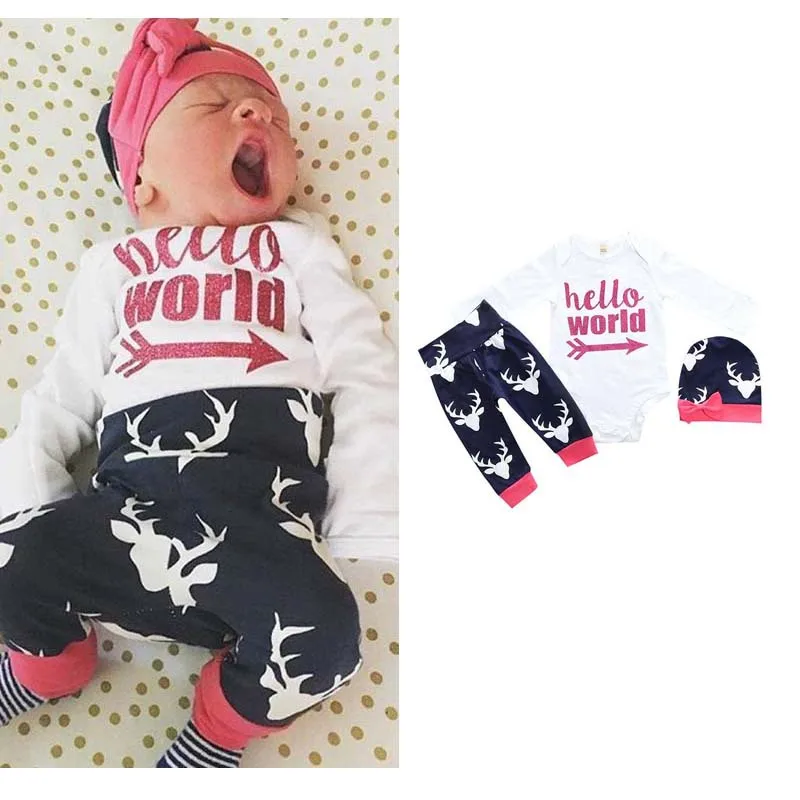 3pcs Newborn Infant Baby Boy Girl jumpsuit Long Sleeve Bodysuits Set Headband for a | Детская одежда и обувь