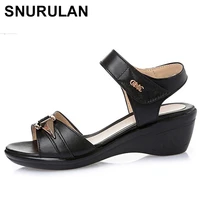 snurulan2018 genuine leather women sandals comfortable lightweight summer middle aged sandals fish mouth plus size 41 43e561