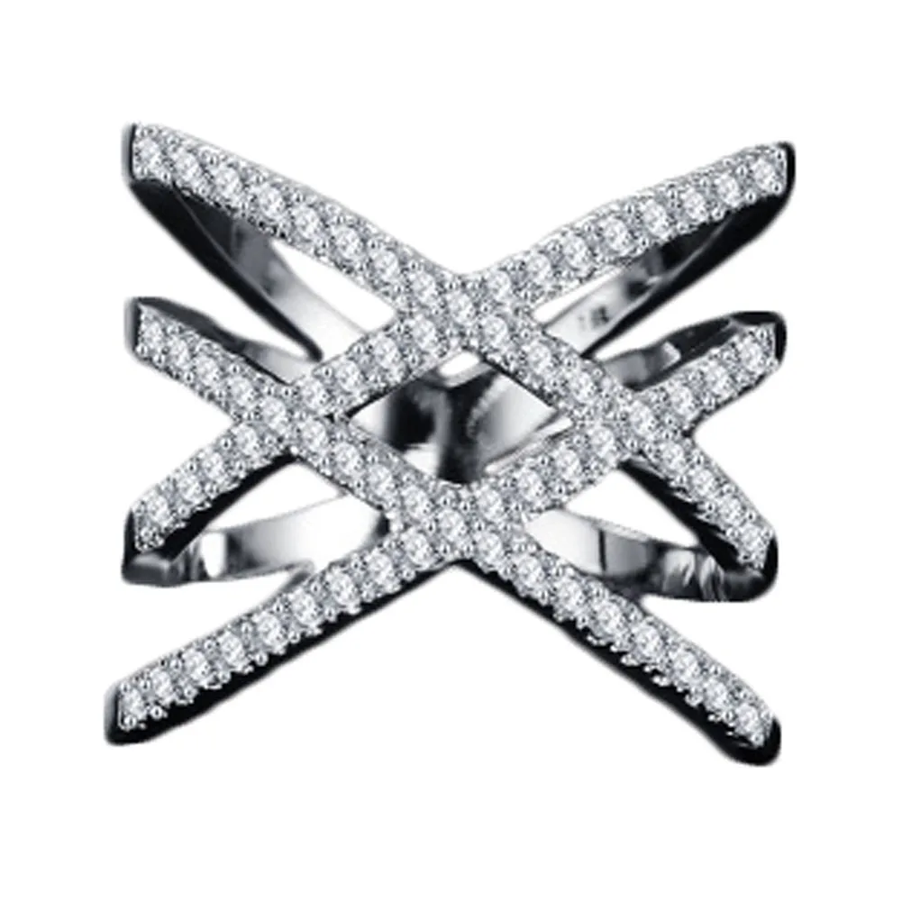 NEW Vintage Double Cross X Shape Rings For Women Zirconia Micro Paved Jewelry For Christmas Gift
