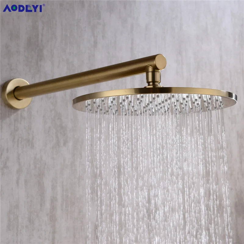 solid brass brushed gold bathroom shower set rianfall shower head showers faucet wall mounted shower arm mixer water set free global shipping