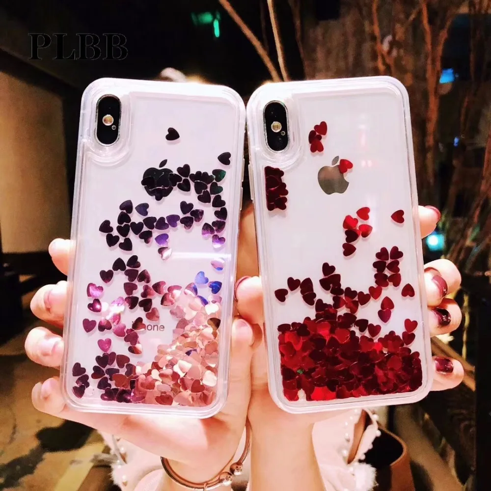 PLBB модный жидкий зыбучий песок чехол для iPhone X 6 6S 7 8 Plus BlingBling розовый красный