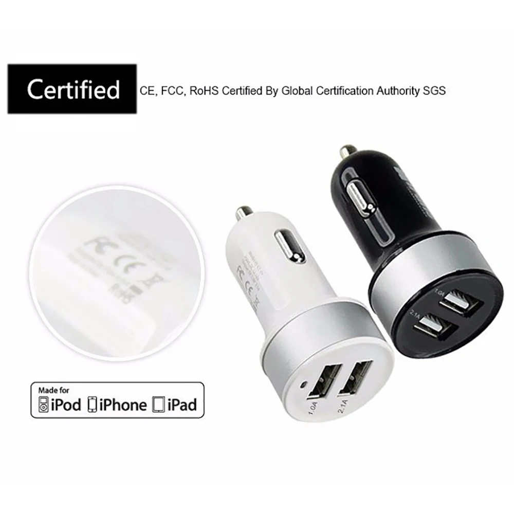 Универсальное автомобильное зарядное устройство с двумя USB портами 5 в 2 1 А мини