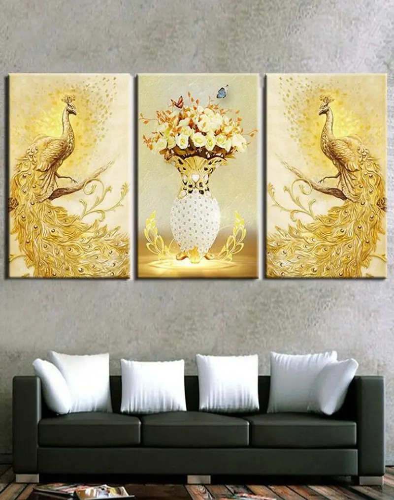 

MHD Animal icon 5d diy diamond painting cross stitch peacock kit full square triptych diamond embroidery home decoration