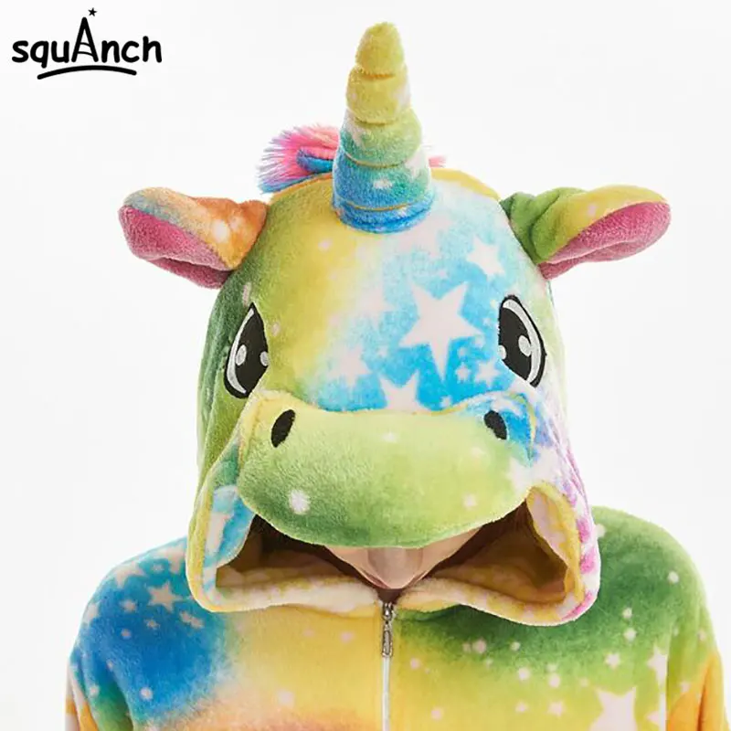Красочные Единорог Onesie Kigurumis Для женщин с молнией для девочек Одежда детей