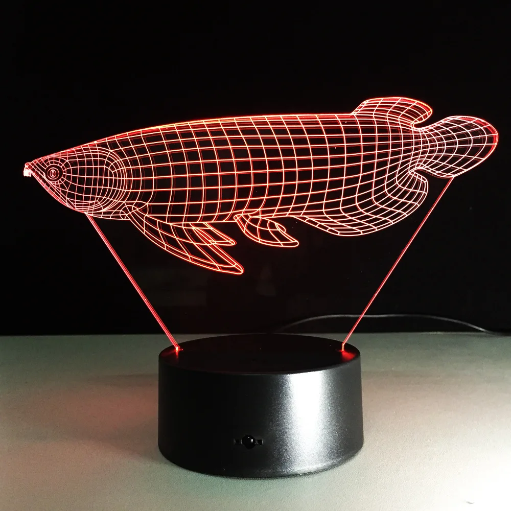 3D имитация РЫБЫ Arowana визуальный светодиодный ночник 7 цветов настольная лампа на