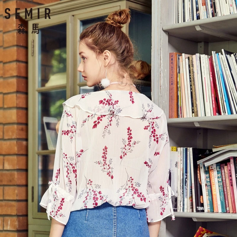 SEMIR женская шифоновая блузка с цветочным принтом оборкой воланом рукавами