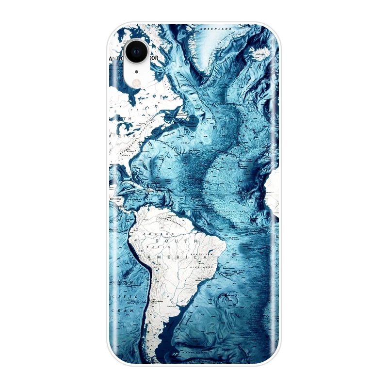 Чехол для Телефона iPhone 6 S 7 8 X XR XS Max Карта мира розовый мраморный синий мягкий