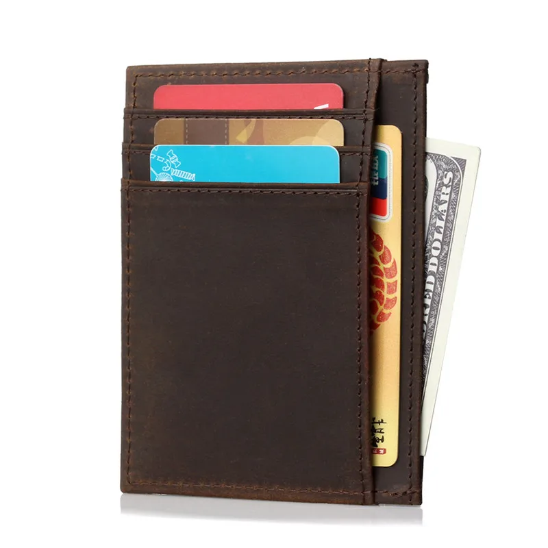 Мужской кошелек Nesitu винтажный тонкий из натуральной кожи с защитой от