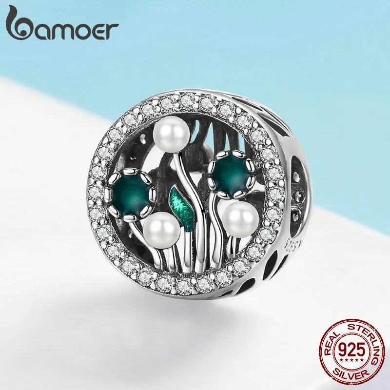 BAMOER Весенняя коллекция 925 пробы Серебряный светящийся цветок море прозрачный CZ бусины подходящие браслеты DIY Ювелирные изделия SCC1094