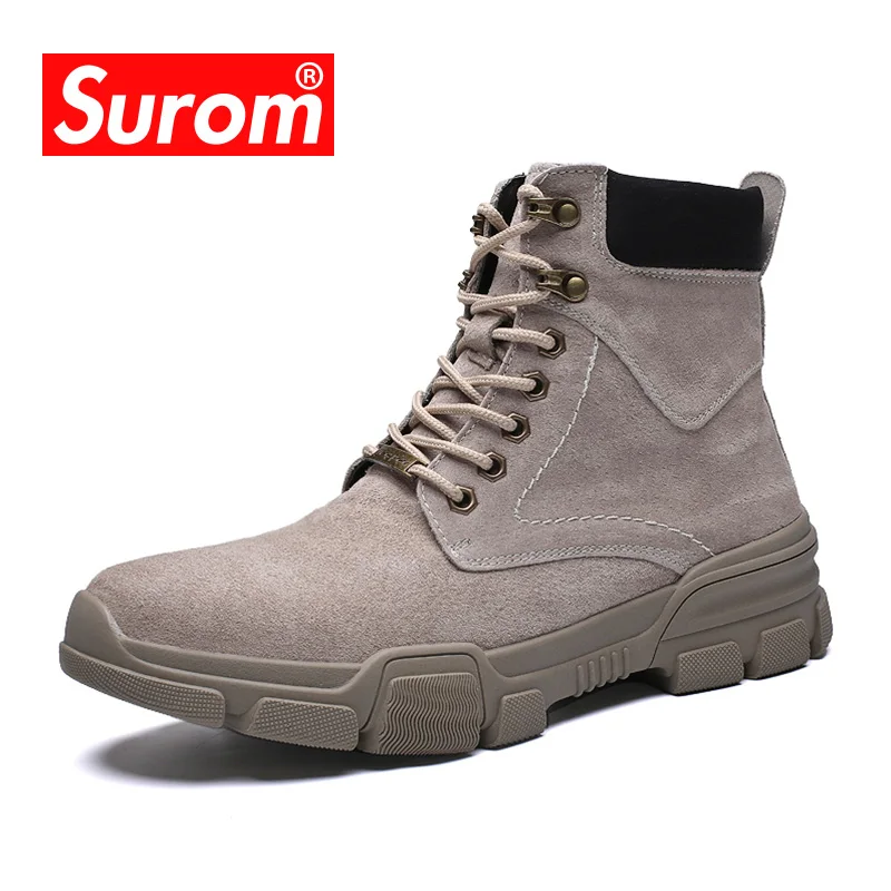 Мужские кожаные ботинки SUROM на шнурках с высоким берцем Нескользящие для