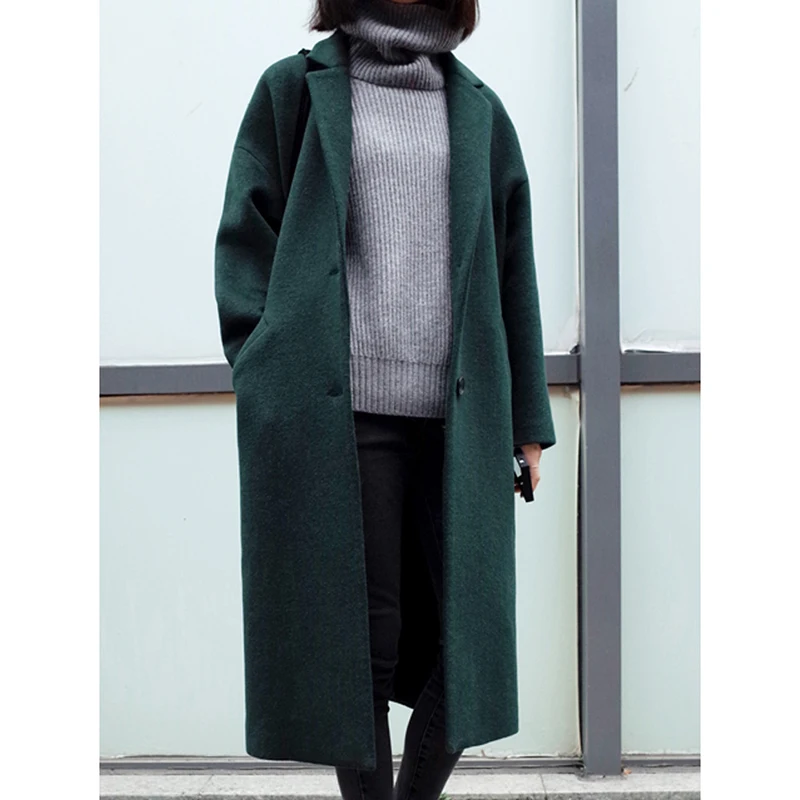 Осенне зимняя женская шерстяная куртка средней длины большого размера новинка