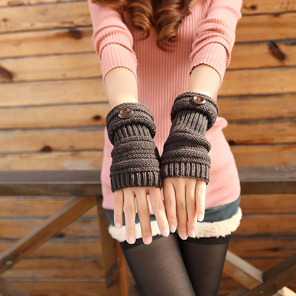 Женские зимние теплые вязаные длинные перчатки варежки без пальцев удобные L50/1226