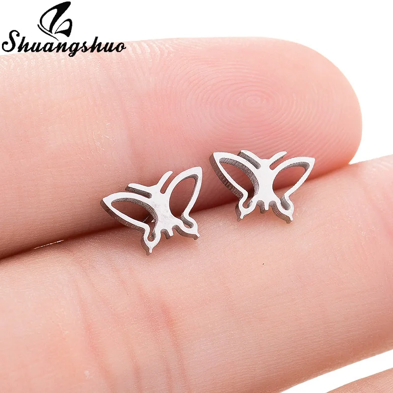 Butterfly Shuangshuo милые лунные серьги-гвоздики для женщин черные серьги из нержавеющей стали геометрические корейские сережки oorbellen boucle d'oreille - Окраска металла: Butterfly