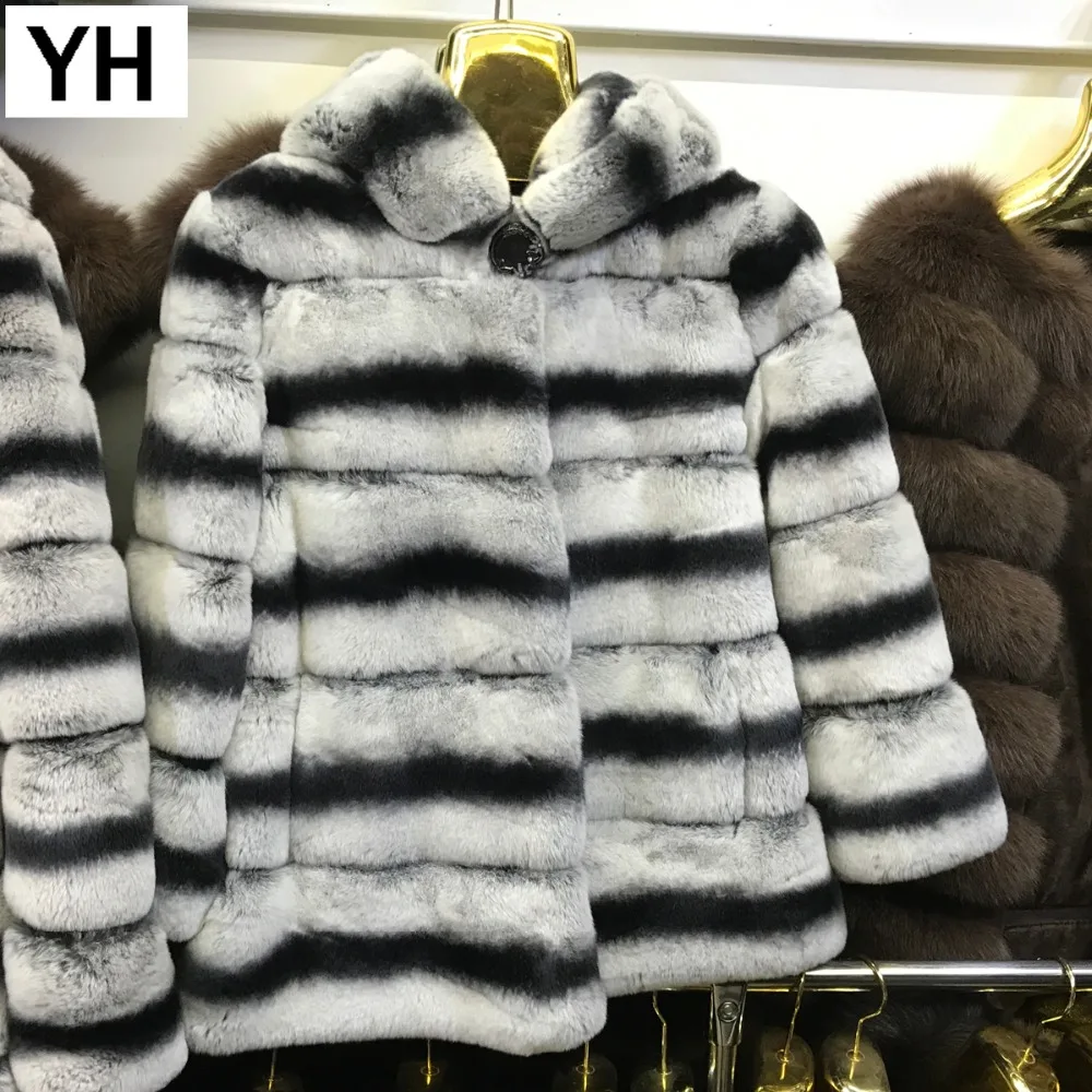 Новый зимний женский Настоящий мех кролика пальто Теплый с капюшоном куртка