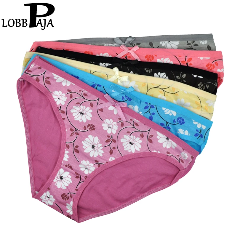 LOBBPAJA 5 шт./лот Женщина Underwear Хлопок Цветочные Печати с Низкой Посадкой Трусы